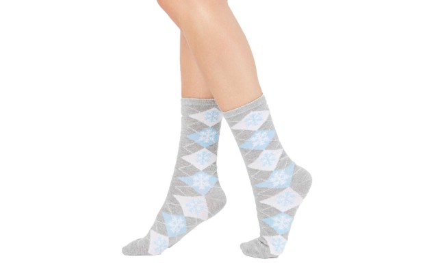  Women’s Snowflake Argyle Crew Socks (Gray, 9-11)