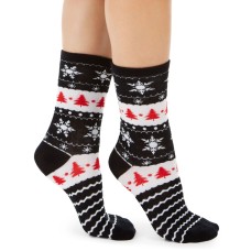 Charter Club Women’s Snowflakes &amp; Trees Crew Socks (Black, 9-11)