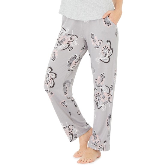  Women’s Super Cozy Printed Pajama Pants – Pretty Paisley (Gray, Large)