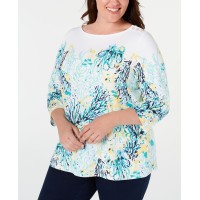 Charter Club Womens White Knit Printed Pullover Top Shirt