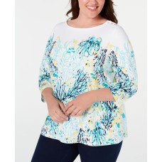 Charter Club Womens White Knit Printed Pullover Top Shirt
