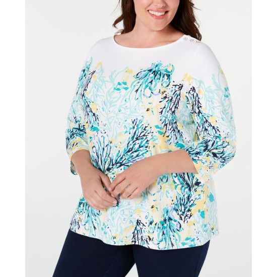  Womens White Knit Printed Pullover Top Shirt