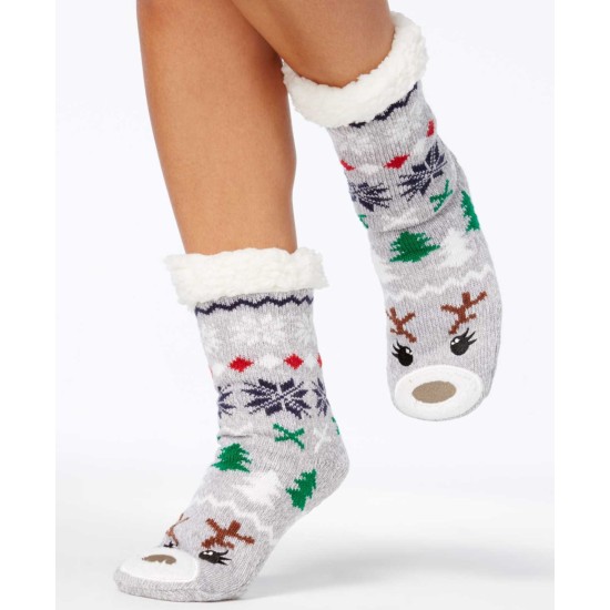  Women's Winter Novelty Slipper Socks, Gray, Large / X-Large