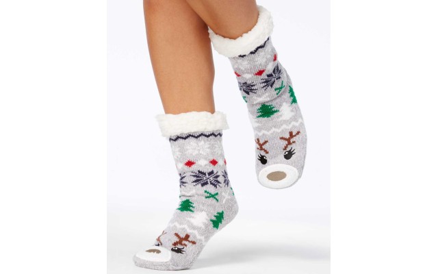  Women's Winter Novelty Slipper Socks, Gray, Large / X-Large