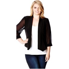 City Chic Plus Size Sheer-Sleeve Cropped Blazer Black Size 14W