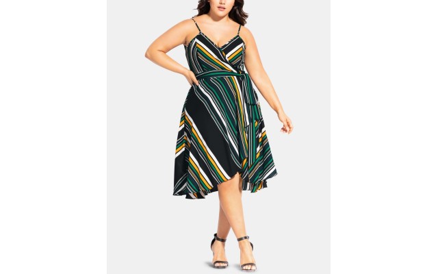  Plus Size Varsity-Stripe Wrap Dress