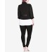  Trendy Plus Size Chiffon-Sleeve Blazer (Black, 16/S)