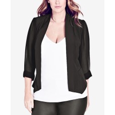City Chic Trendy Plus Size Chiffon-Sleeve Blazer (Black, 16/S)