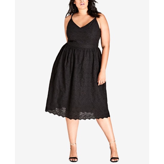  Trendy Plus Size Cotton Embroidered Fit & Flare Dress  Black 14W
