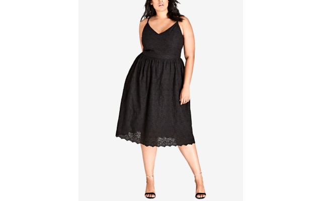  Trendy Plus Size Cotton Embroidered Fit & Flare Dress  Black 14W
