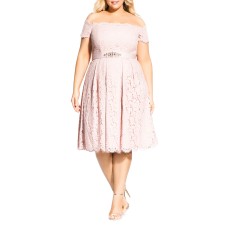 City Chic Trendy Plus Size Off-The-Shoulder Lace Dress (18M, Light Pink)