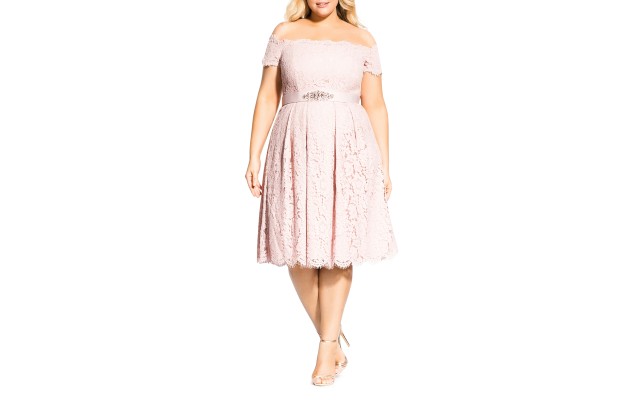  Trendy Plus Size Off-The-Shoulder Lace Dress (18M, Light Pink)