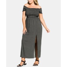 City Chic Trendy Plus Size Off-The-Shoulder Maxi Dress (Black , Size:18W)