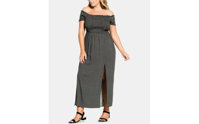 Trendy Plus Size Off-The-Shoulder Maxi Dress (Black , Size:18W)