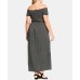 Trendy Plus Size Off-The-Shoulder Maxi Dress (Black , Size:18W)