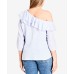  Trendy Plus Size Ruffled One-Shoulder Top Dark Blue, Blue Chambray, 20W