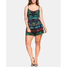City Chic Trendy Plus Size Tangier Printed Romper Black Size 18W