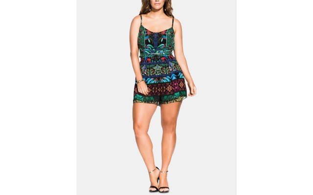  Trendy Plus Size Tangier Printed Romper Black Size 18W