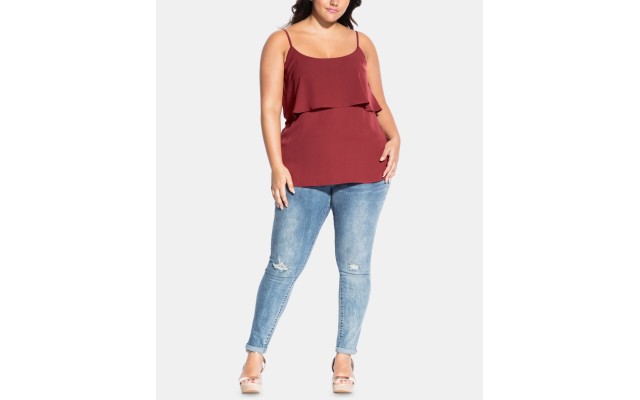  Women’s Trendy Plus Size Tiered Tank Blouse (Paprika,14W)