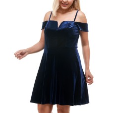City Studios Trendy Plus Size Off-The-Shoulder Velvet Dress(Navy, 22w)