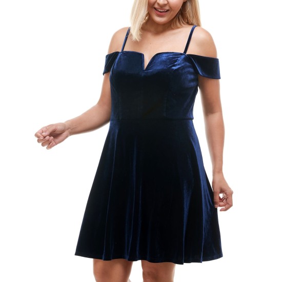 s Trendy Plus Size Off-The-Shoulder Velvet Dress(Navy, 22w)