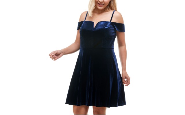 s Trendy Plus Size Off-The-Shoulder Velvet Dress(Navy, 22w)