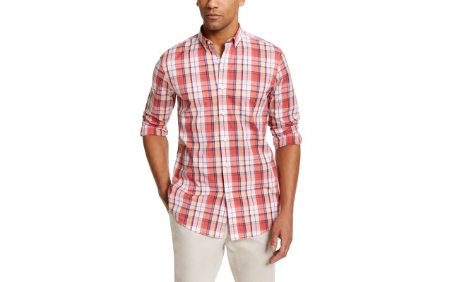  Men Plaid Shirts, Red, Medium