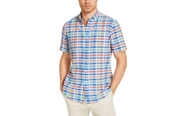 Men's Avon Plaid Short Sleeve Shirt, Navy, Medium