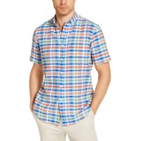 Club Room Men's Avon Plaid Short Sleeve Shirt, Navy, Small