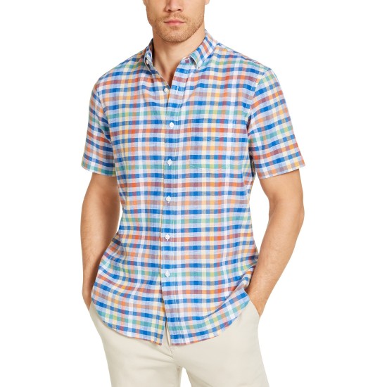  Men's Avon Plaid Short Sleeve Shirt, Navy, Small