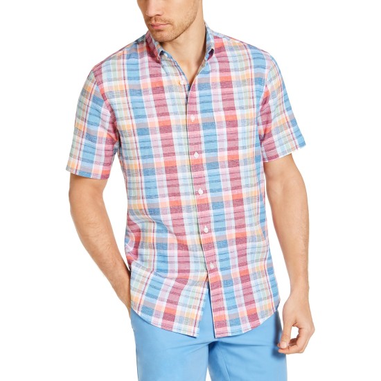  Men's Calder Check Short Sleeve Shirt, Navy, Large