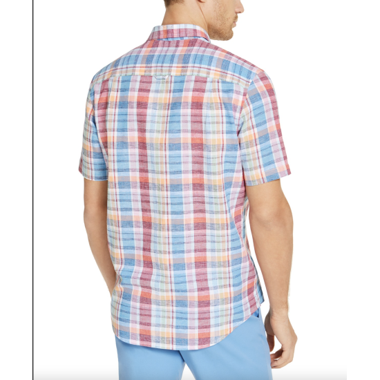  Men's Calder Check Short Sleeve Shirt, Navy, Large