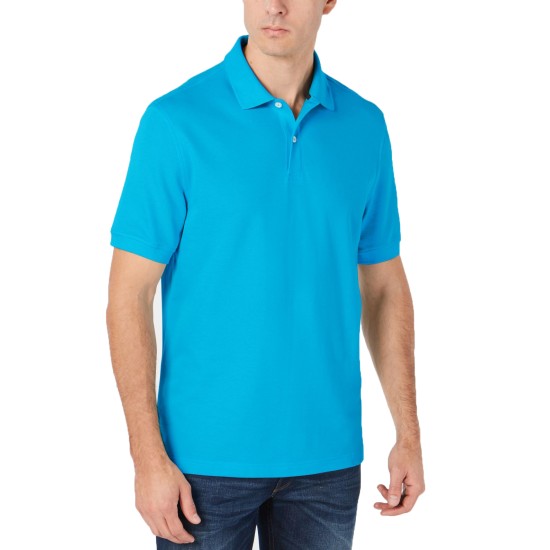  Men's Classic Fit Performance Pique Polo Sleeve Shirts, Turquoise, Small