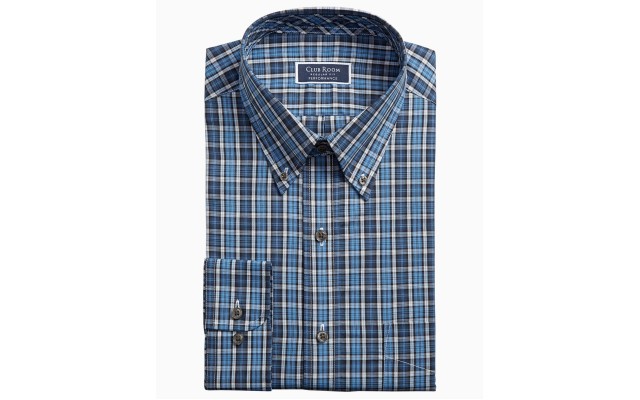  Men’s Classic/Regular Fit Stretch Plaid Button Down Collar Dress Shirts, Navy/Light Blue, 18.5X34-35