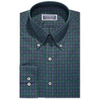 Club Room Men’s Classic/Regular Fit Stretch Plaid Button Down Collar Dress Shirts, White/Green, 18X34-35
