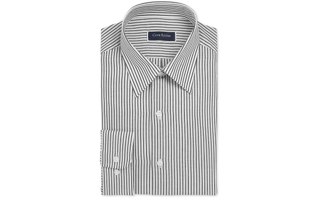  Men's Classic/Regular-Fit Stripe Dress Shirt, Black, 17.5X34-35