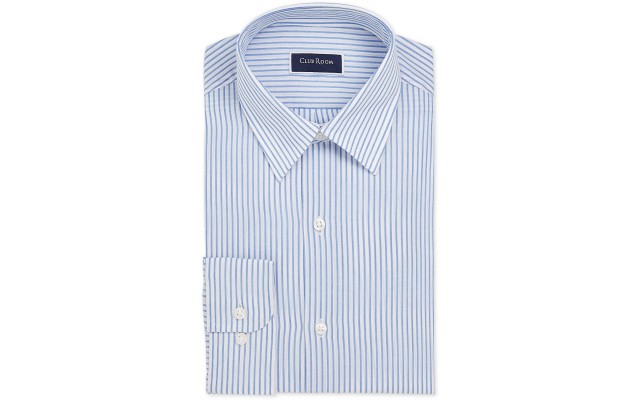  Men's Classic/Regular-Fit Stripe Dress Shirt, Blue, 17.5X34-35