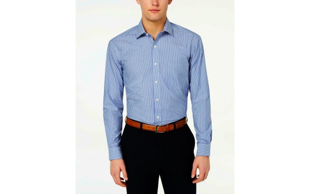  Men's Classic/Regular Fit Stripe Dress Shirt, Blue, 18.5X34-35