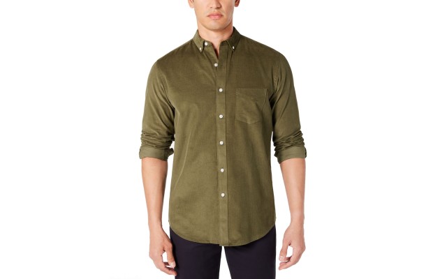  Men’s Corduroy Shirt (Dark Green, 2XL)