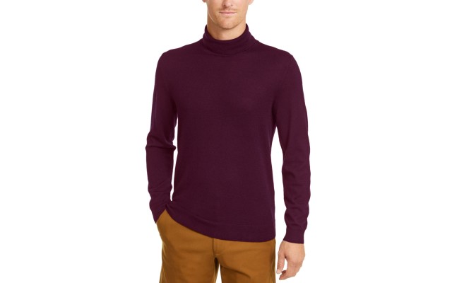  Men’s Merino Wool Blend Turtleneck Sweater (Red Plum, XX-Large)