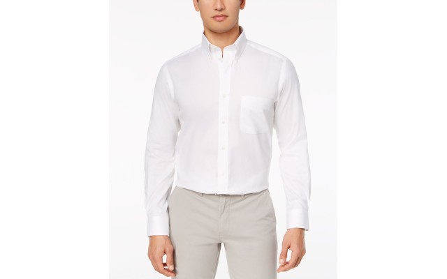  Men’s Performance Wrinkle-Resistant Pinpoint Solid Dress Shirt (White, 18×34-35)