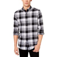 Club Room Men's Plaid Flannel Shirt, Black, Small