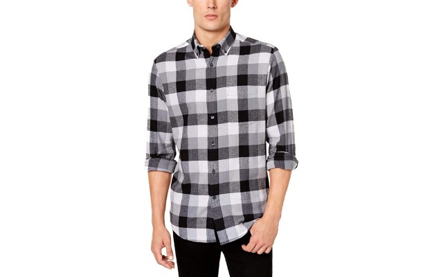  Men's Plaid Flannel Shirt, Black, Small