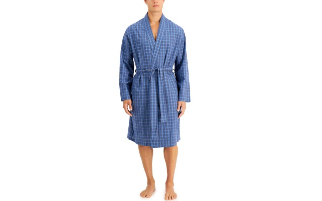  Mens Plaid Robe Mediumdark Blue (Navy, One Size)
