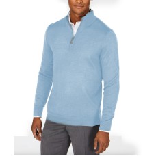 Club Room Men’s Quarter-Zip Merino Wool Blend Sweater (Blue, S)