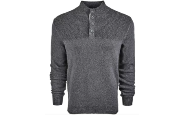  Men’s Ribbed Four-Button Sweater (Grey, 2XL)