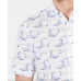  Men's Scenic Print Linen Shirt, White, Large