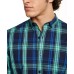  Mens Shirt Button Down Plaid Longsleeves, Green, Medium
