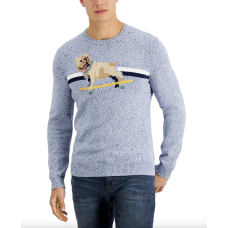 Club Room Men’s Skateboard Dog Sweater (Blue Heather, XL)