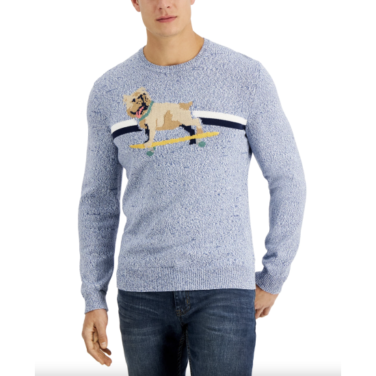  Men’s Skateboard Dog Sweater (Blue Heather, XL)